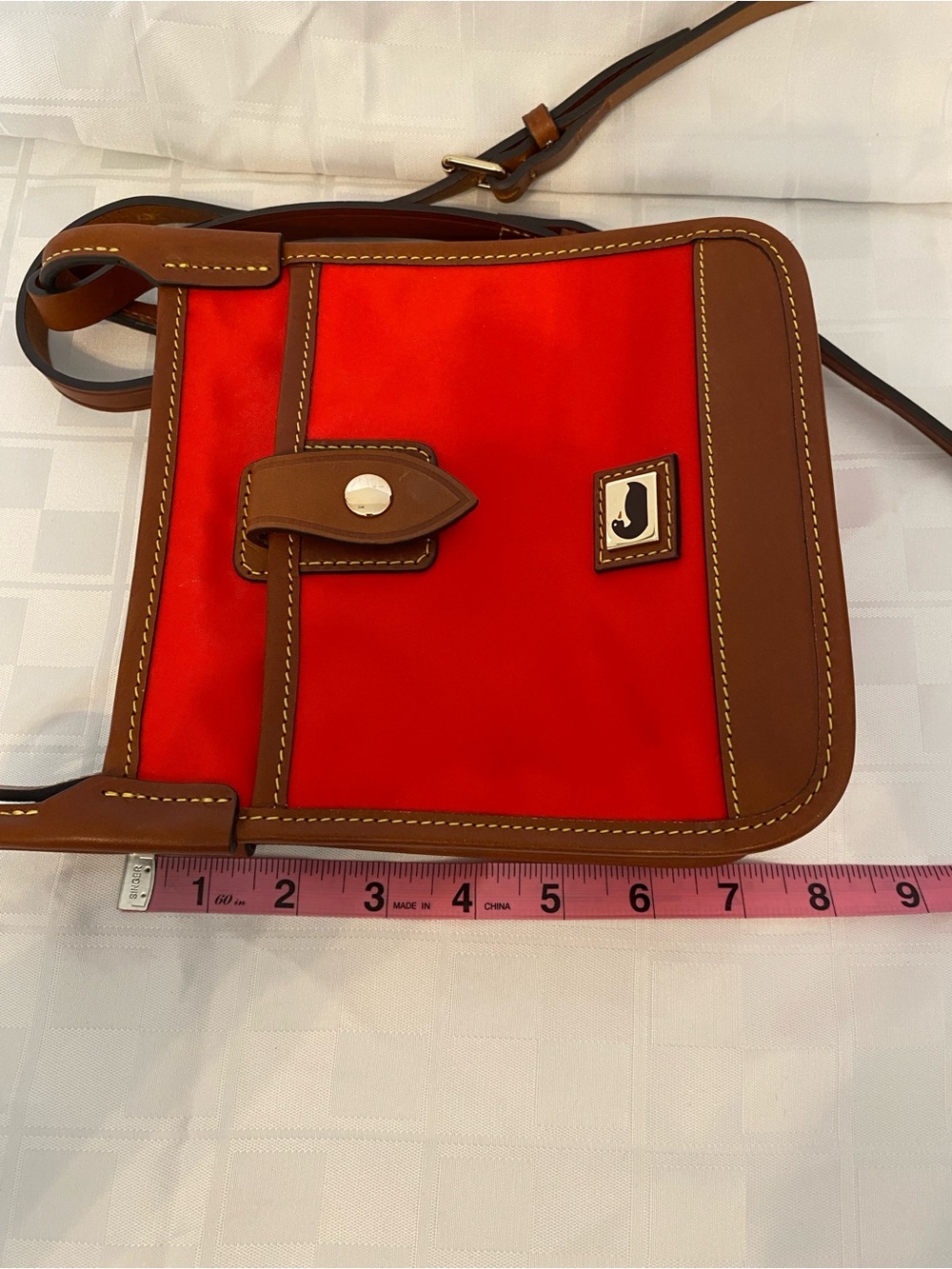 Dooney & Bourke Wayfarer Letter Carrier Nylon & Leather Crossbody bag, Red & Tan - Picture 15 of 17